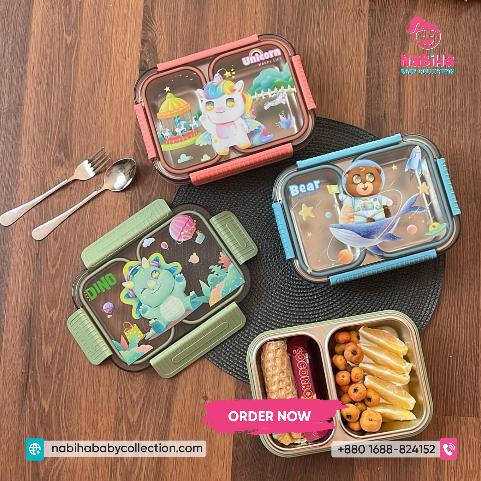 2 Layer Cartoon Kids Stainless Steel Lunch Box