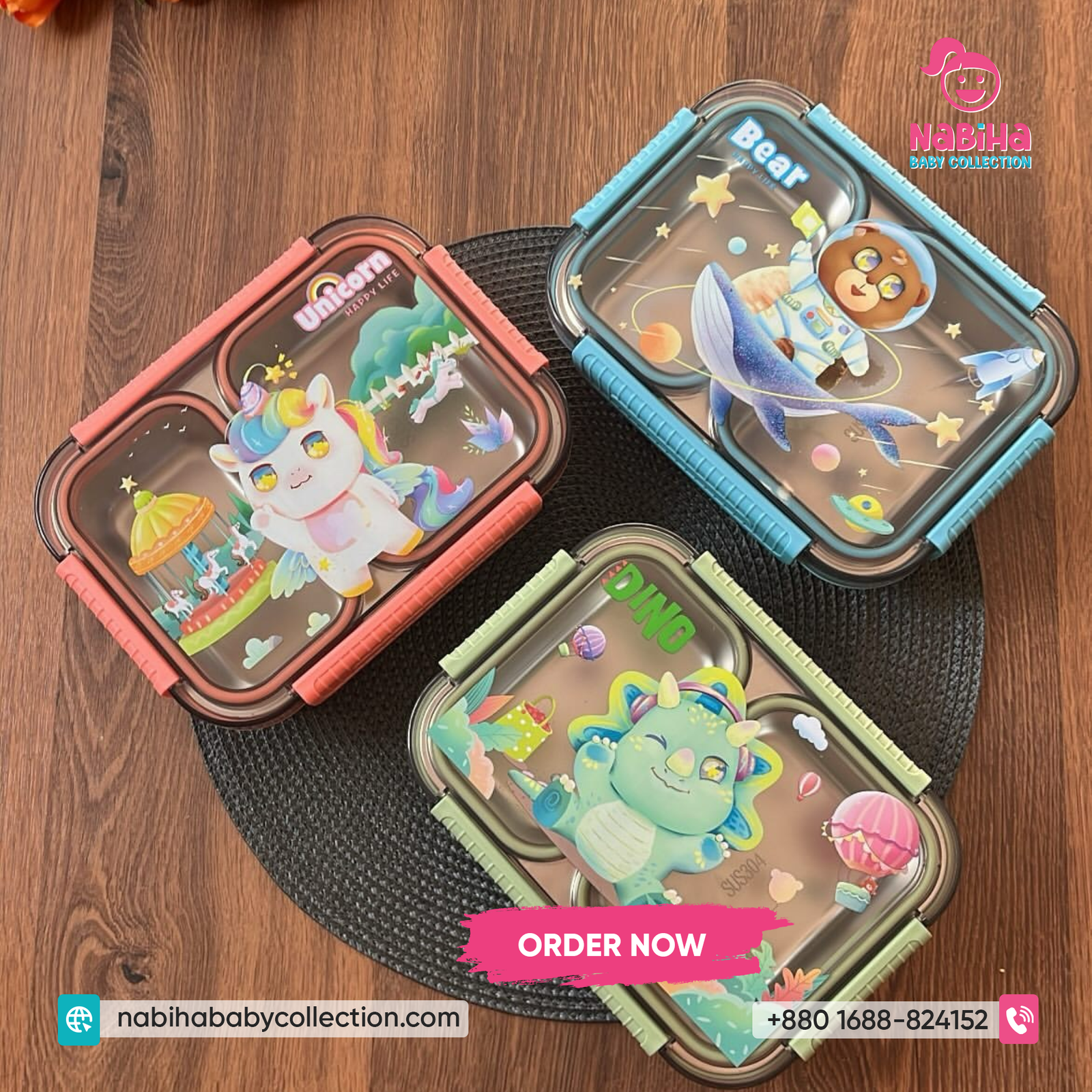 2 Layer Cartoon Kids Stainless Steel Lunch Box