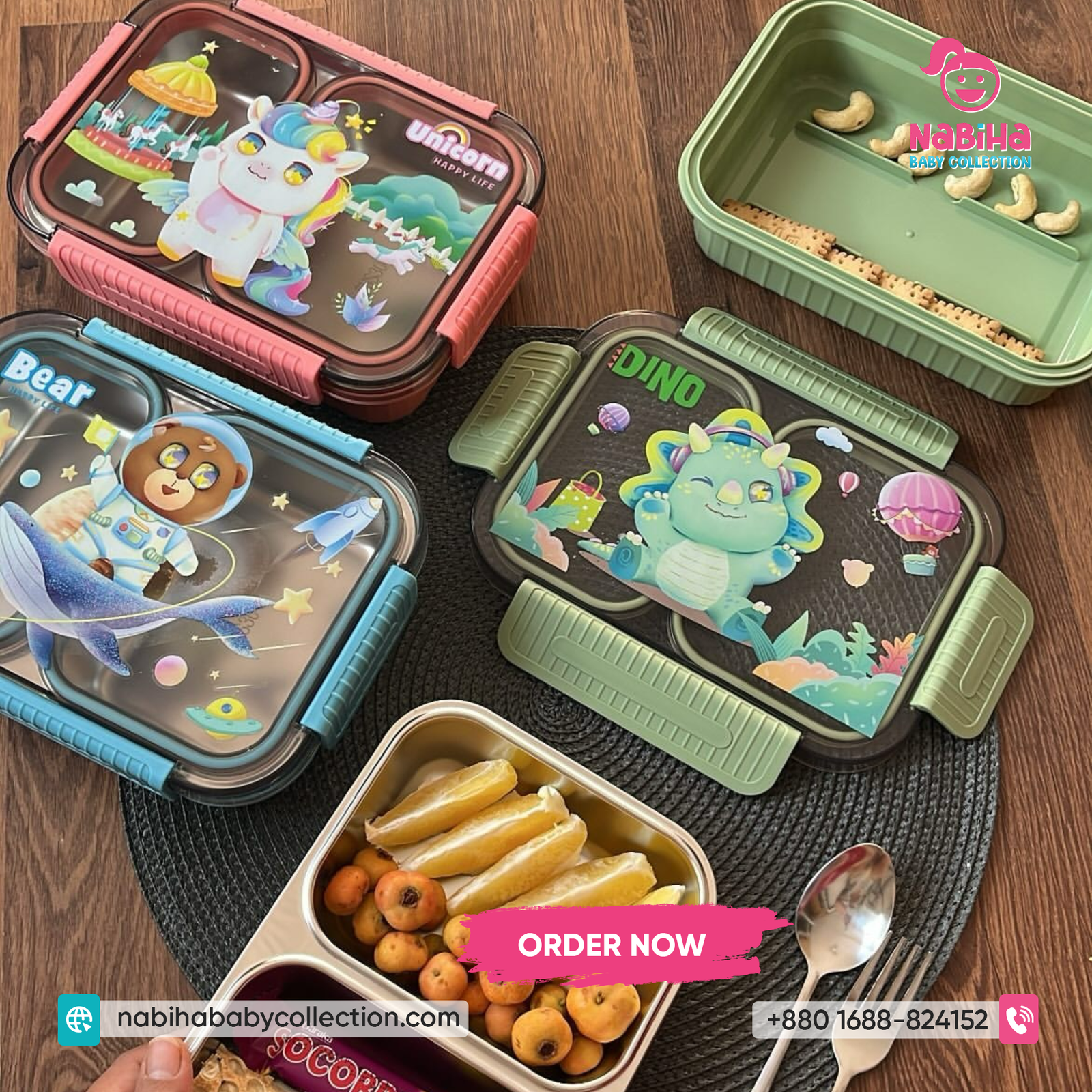 2 Layer Cartoon Kids Stainless Steel Lunch Box