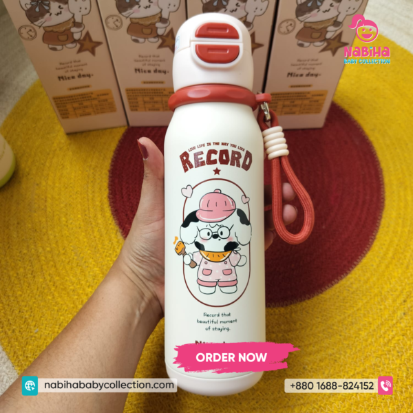Cartoon Kids Stainless Steel Thermos Bottle – Leak Proof School Water Bottle with Strap
