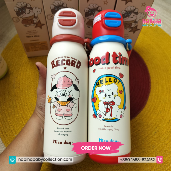 Cartoon Kids Stainless Steel Thermos Bottle – Leak Proof School Water Bottle with Strap