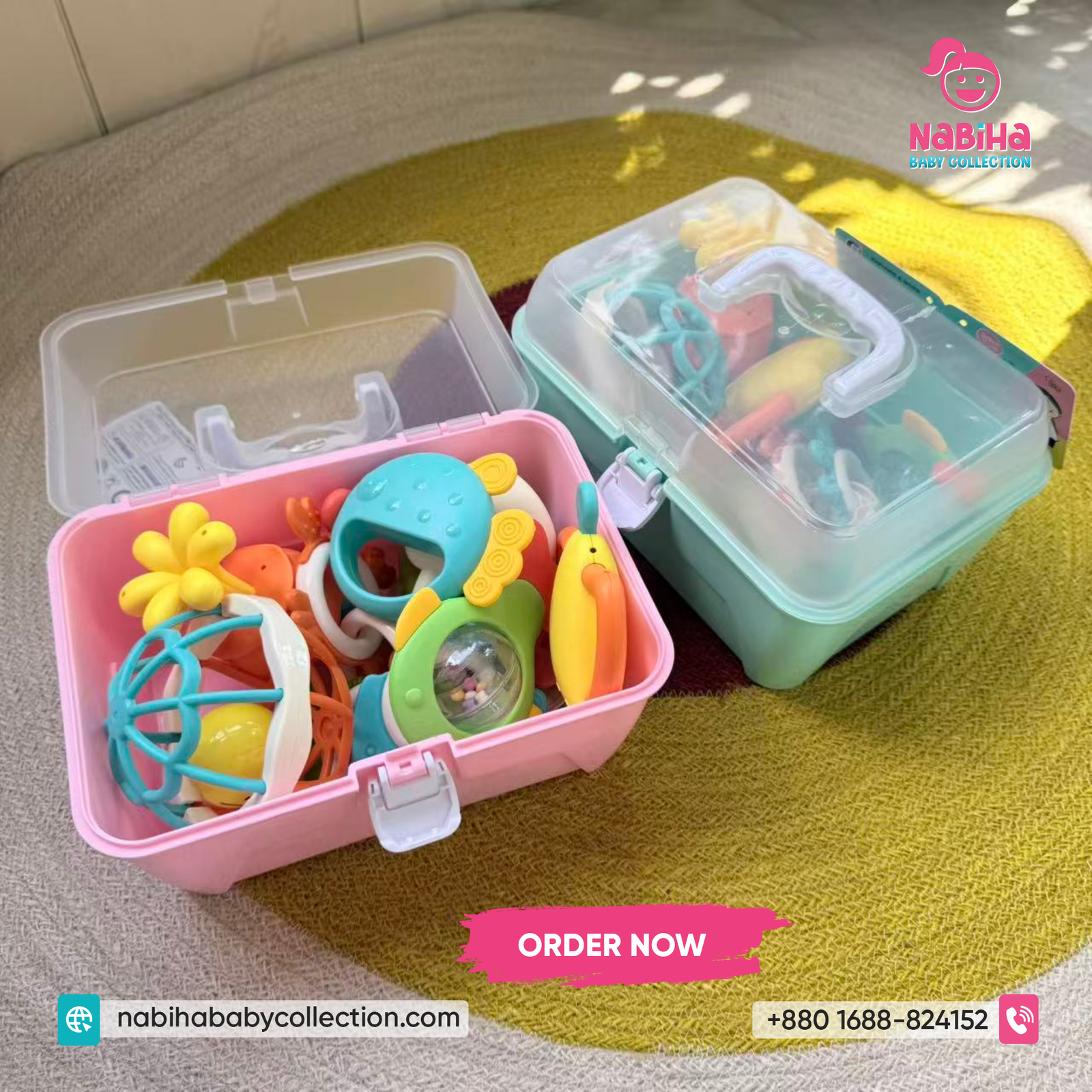 Premium Puzzle Baby Rattle & Teether Set – 14 Pcs Newborn Toy Combo