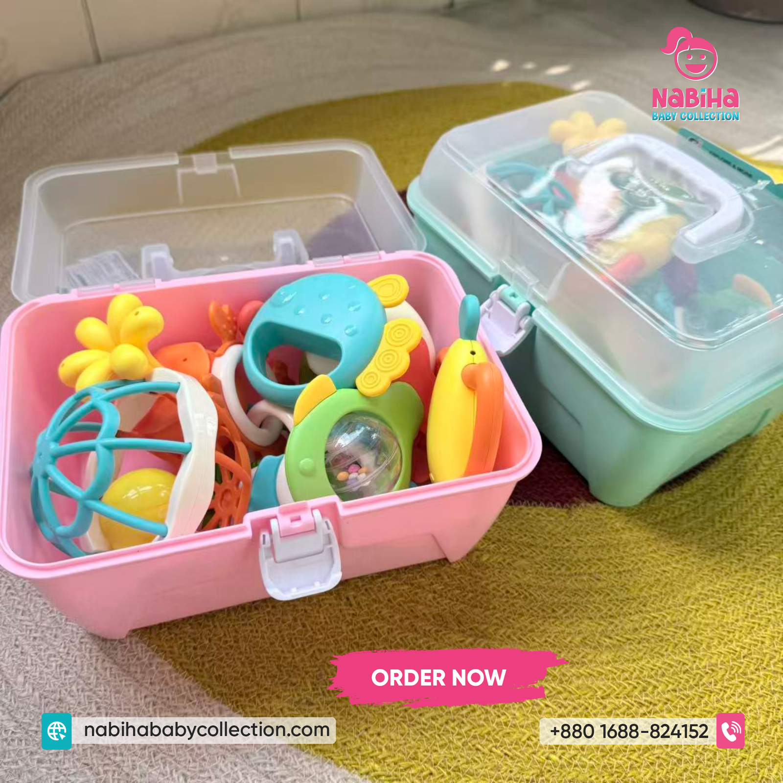 Premium Puzzle Baby Rattle & Teether Set – 14 Pcs Newborn Toy Combo