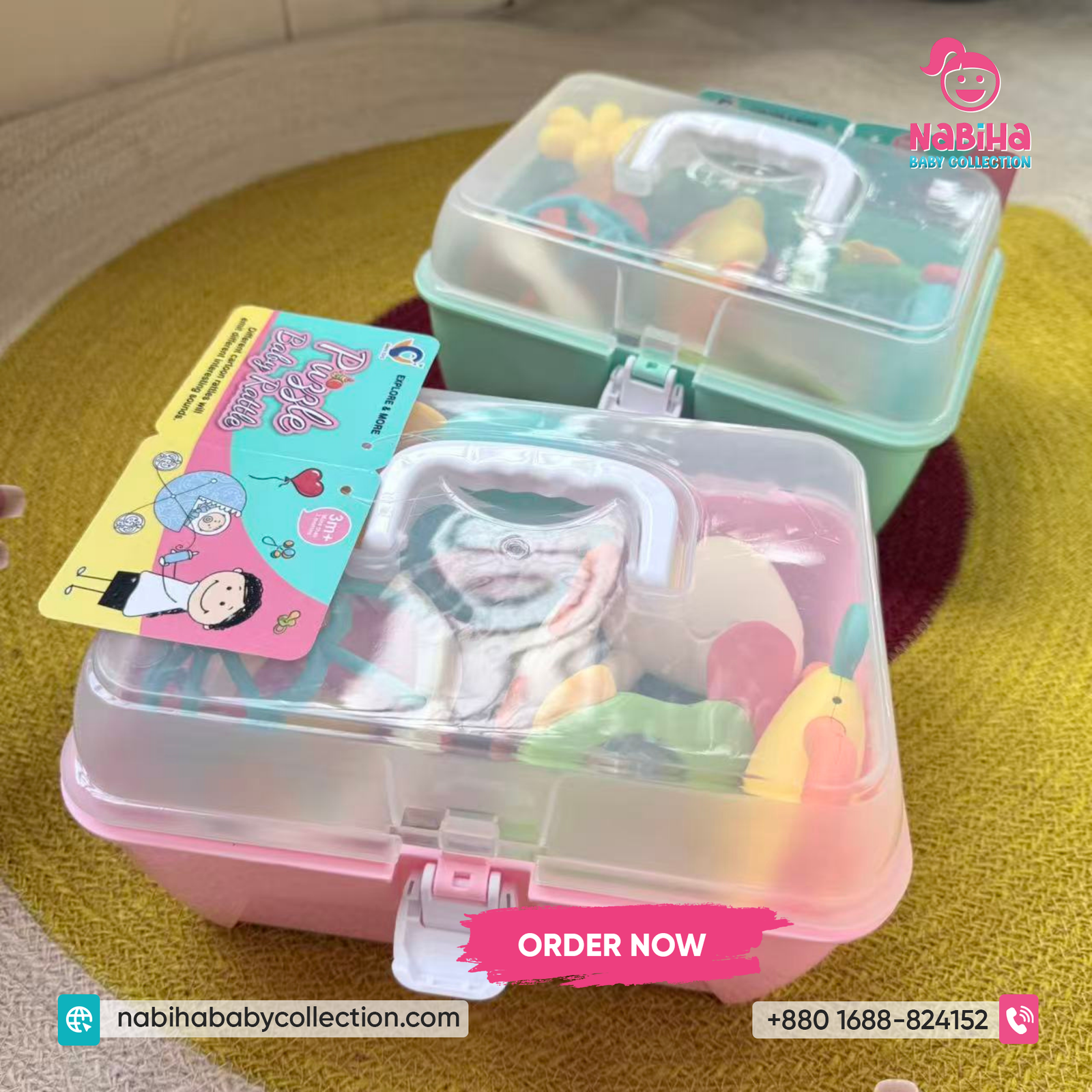 Premium Puzzle Baby Rattle & Teether Set – 14 Pcs Newborn Toy Combo