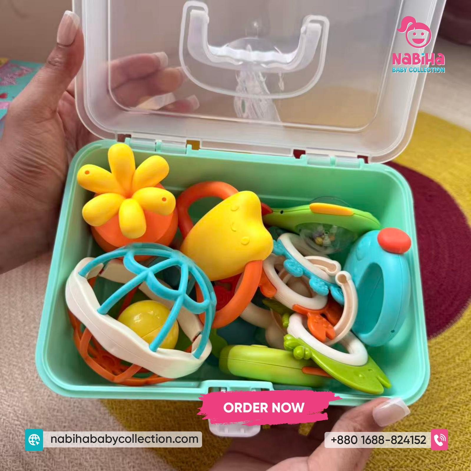 Premium Puzzle Baby Rattle & Teether Set – 14 Pcs Newborn Toy Combo