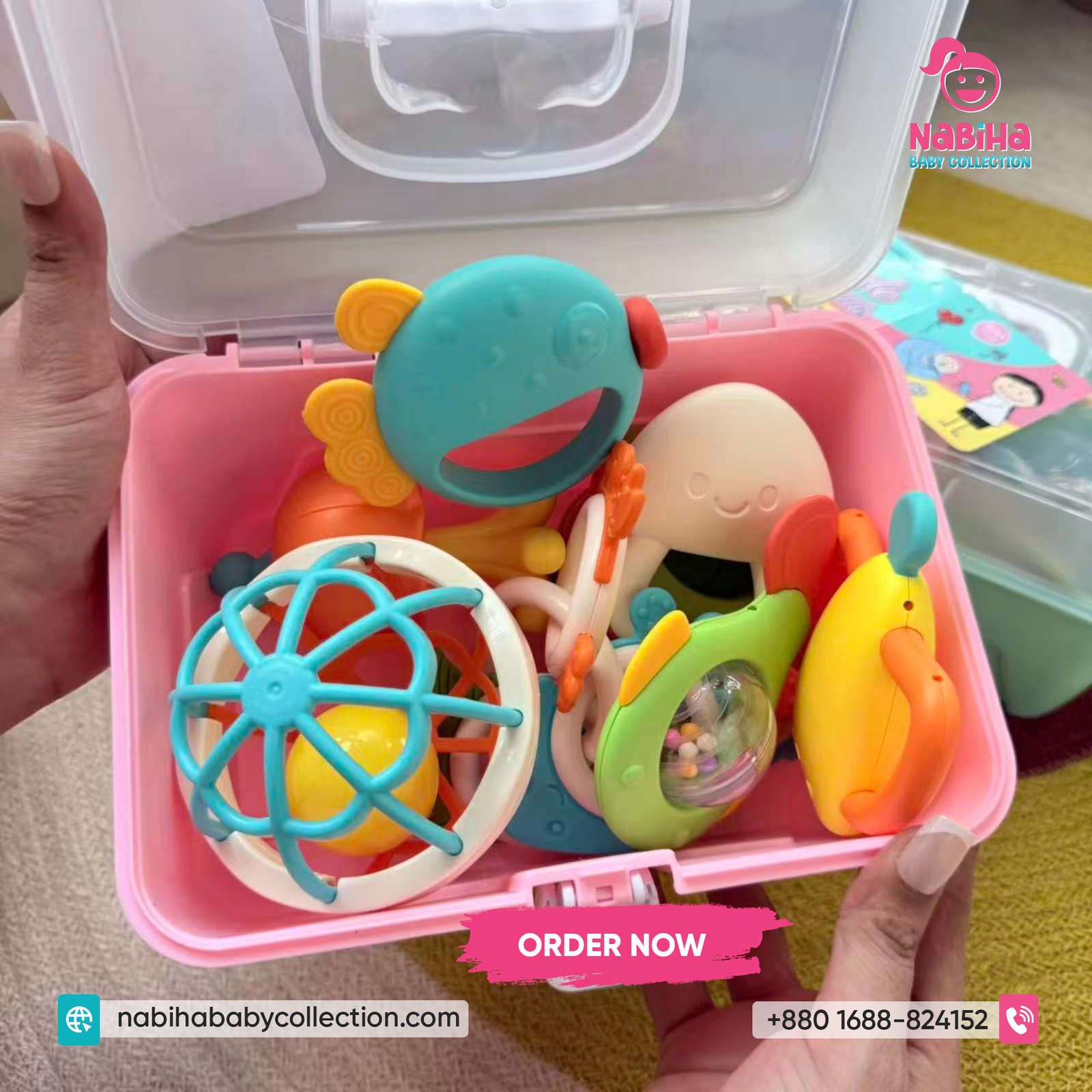 Premium Puzzle Baby Rattle & Teether Set – 14 Pcs Newborn Toy Combo
