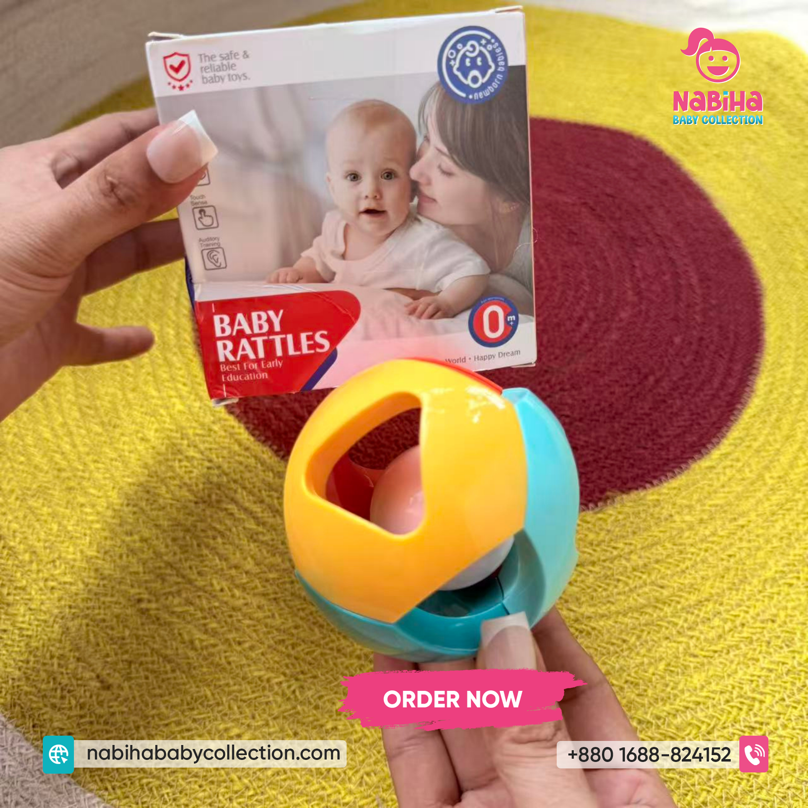 Premium Baby Rattle Ball – Early Education Sensory Toy (0m+)