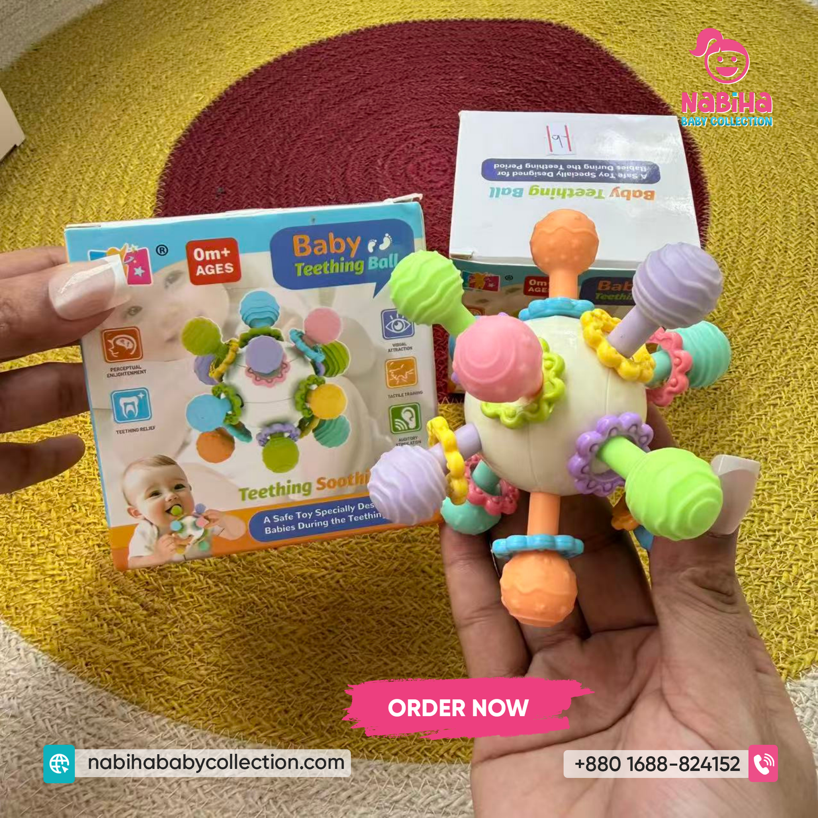 Premium Baby Teething Ball – Sensory & Soothing Toy for Newborns (0m+)