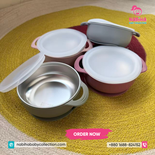 Premium Stainless Steel Baby Suction Bowl with Lid – Spill-Proof Feeding Bowl