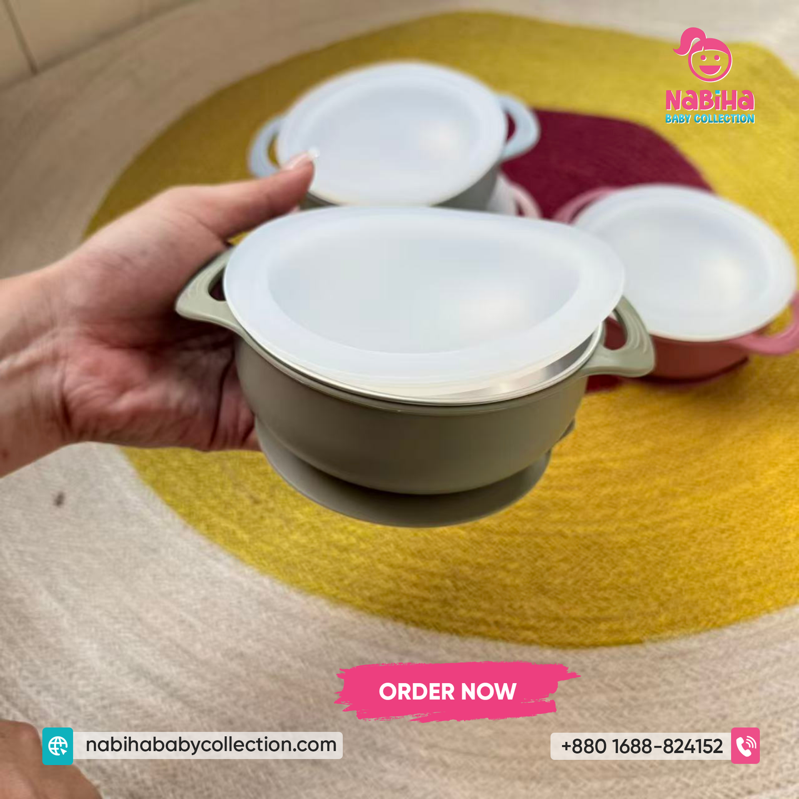 Premium Stainless Steel Baby Suction Bowl with Lid – Spill-Proof Feeding Bowl