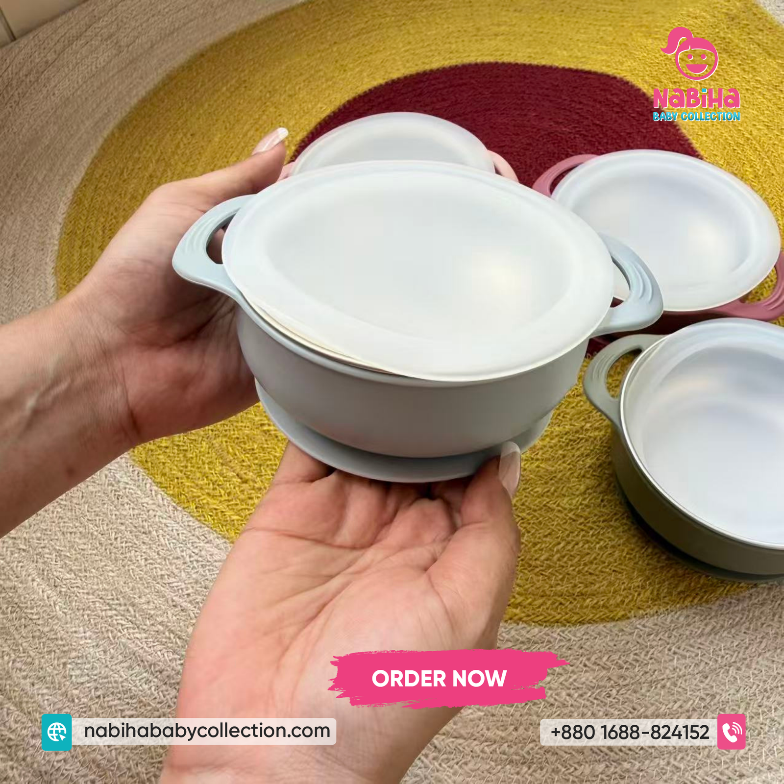Premium Stainless Steel Baby Suction Bowl with Lid – Spill-Proof Feeding Bowl