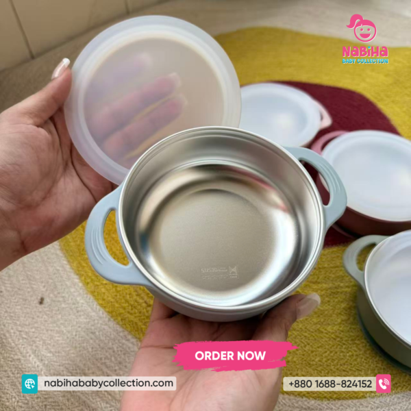 Premium Stainless Steel Baby Suction Bowl with Lid – Spill-Proof Feeding Bowl