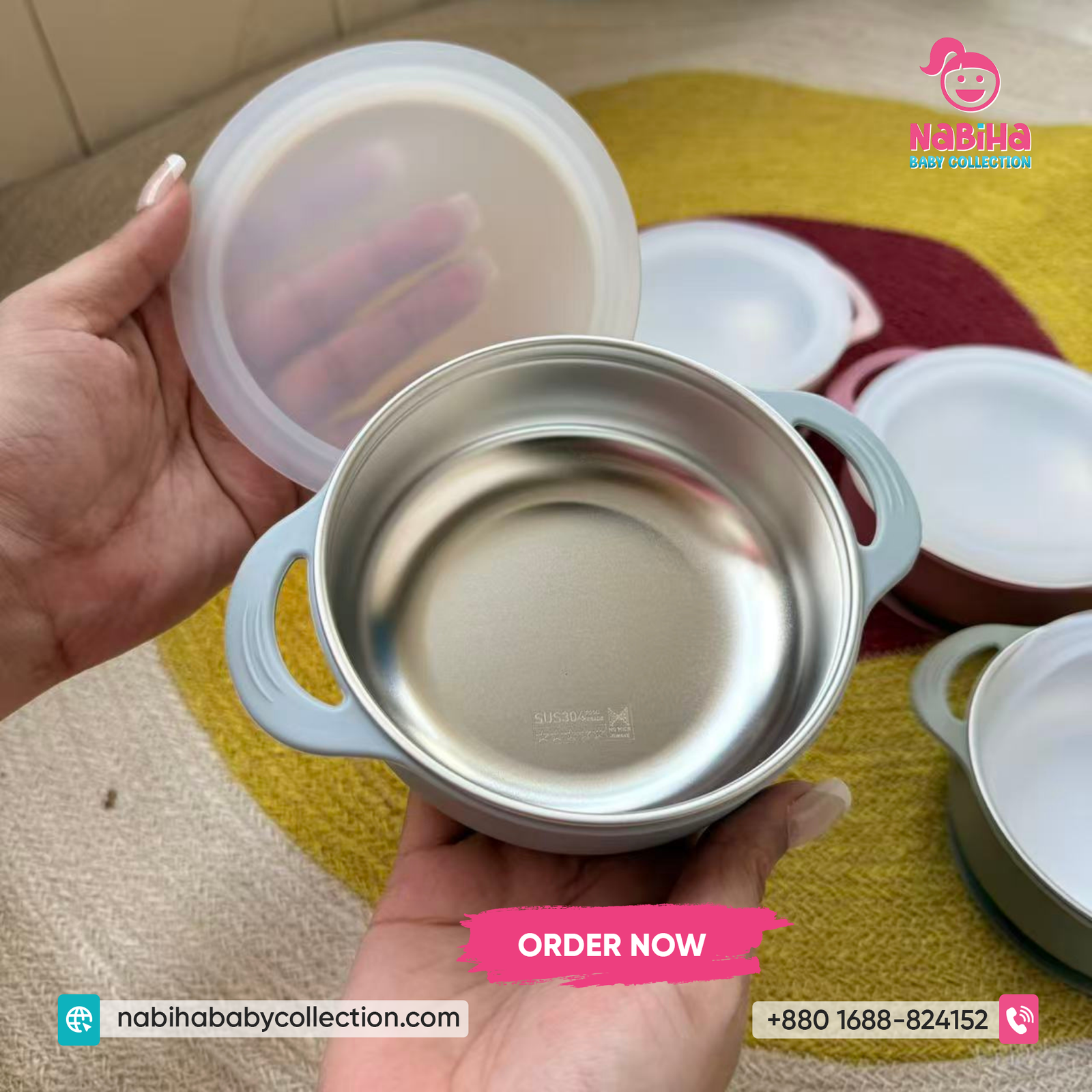 Premium Stainless Steel Baby Suction Bowl with Lid – Spill-Proof Feeding Bowl